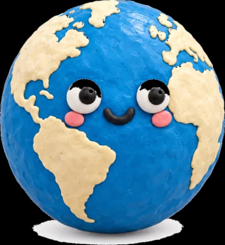 Globby, a clay globe with googly eyes